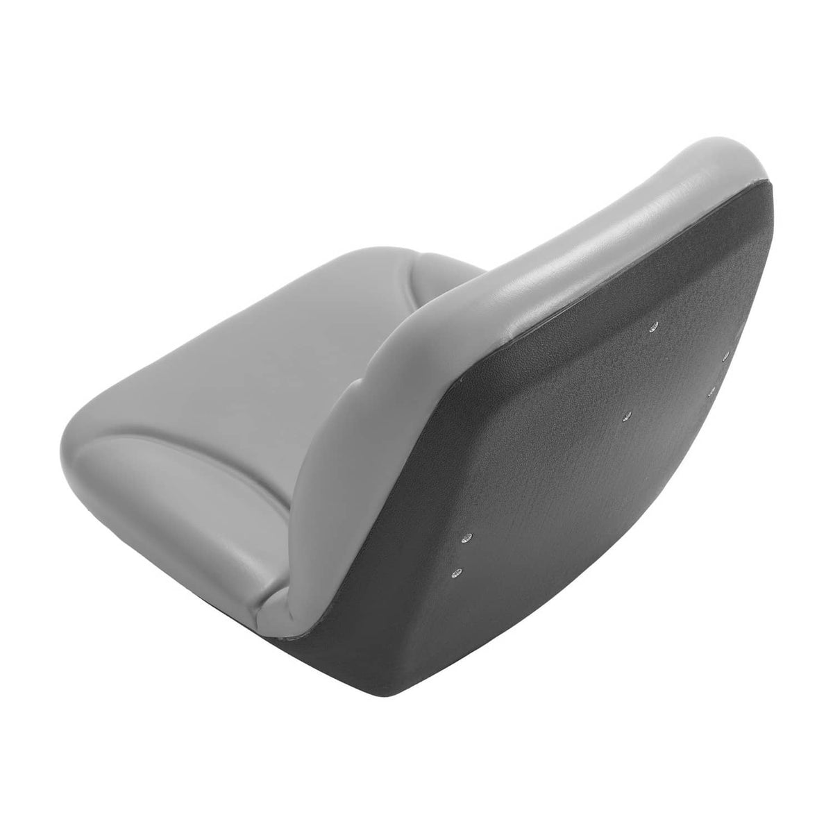 Light gray tractor seat with dark mounting base and rounded seat pan