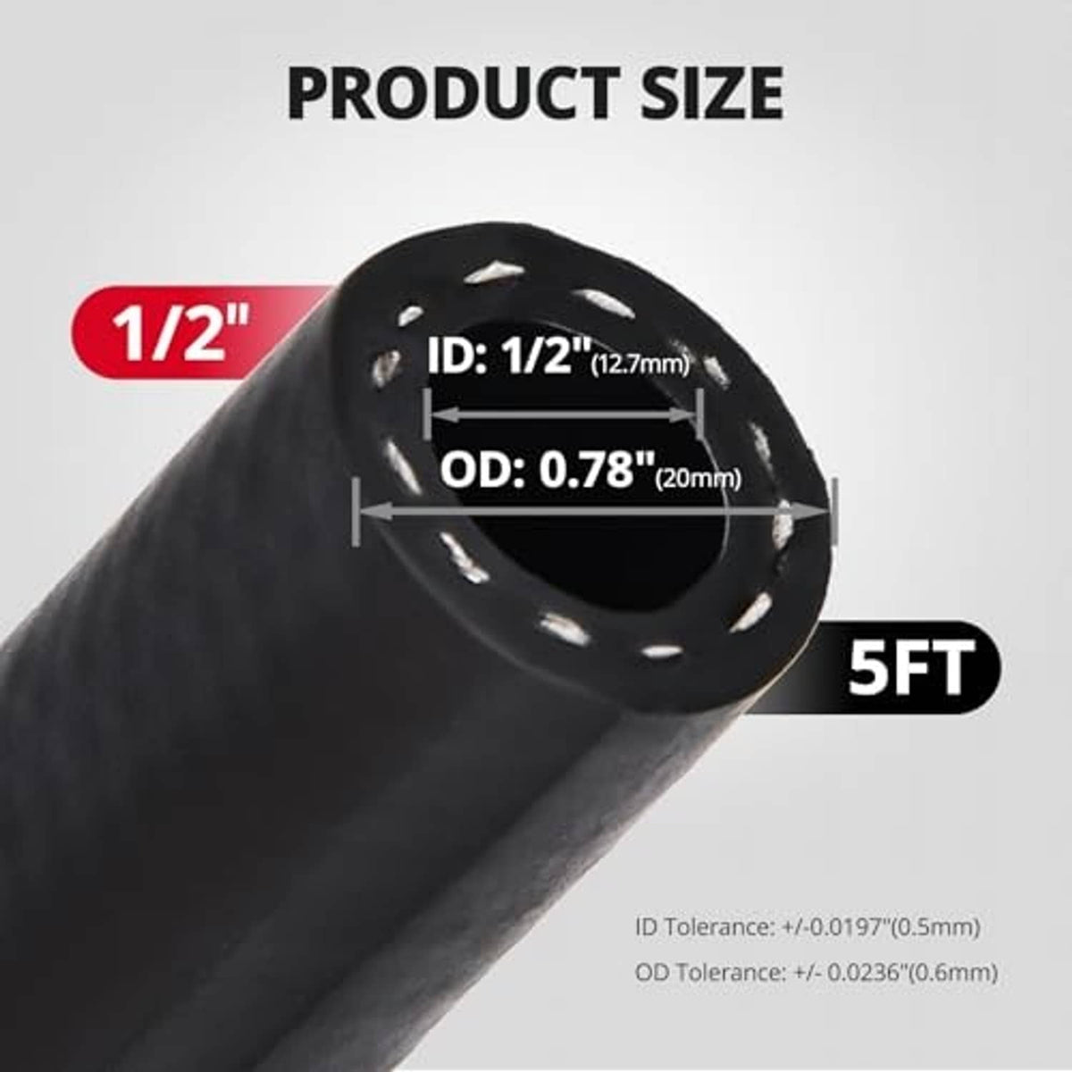 Black transmission oil cooler hose cross-section, 1/2 in ID, 5 ft