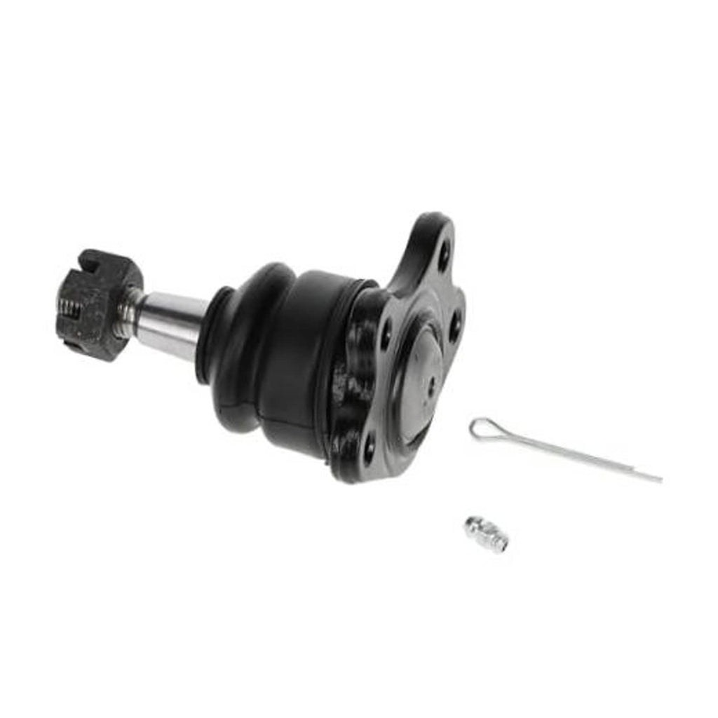 Front upper suspension ball joint with black rubber boot and steel stud, with small parts