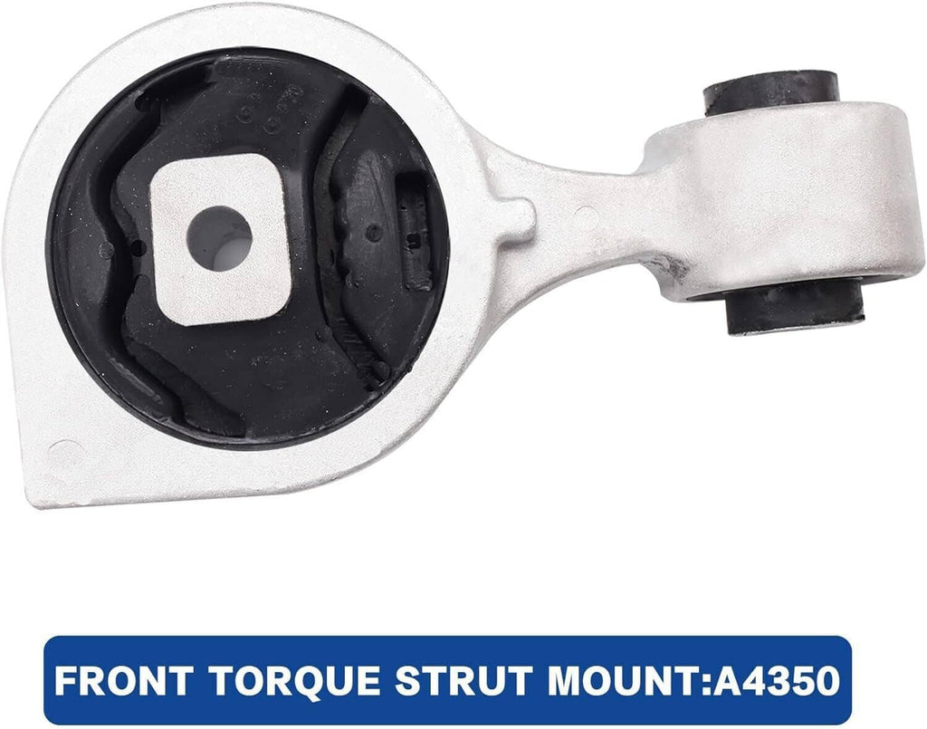 Front torque strut mount with black rubber bushing and silver bracket, close-up