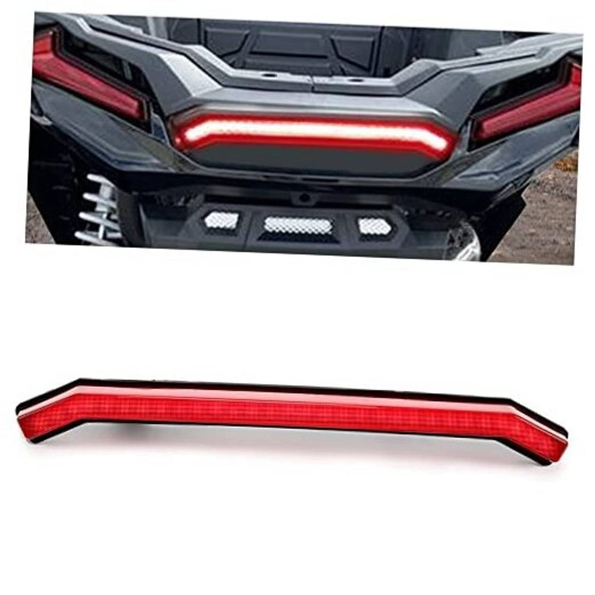 Center tail light bar with red lens and LED strip