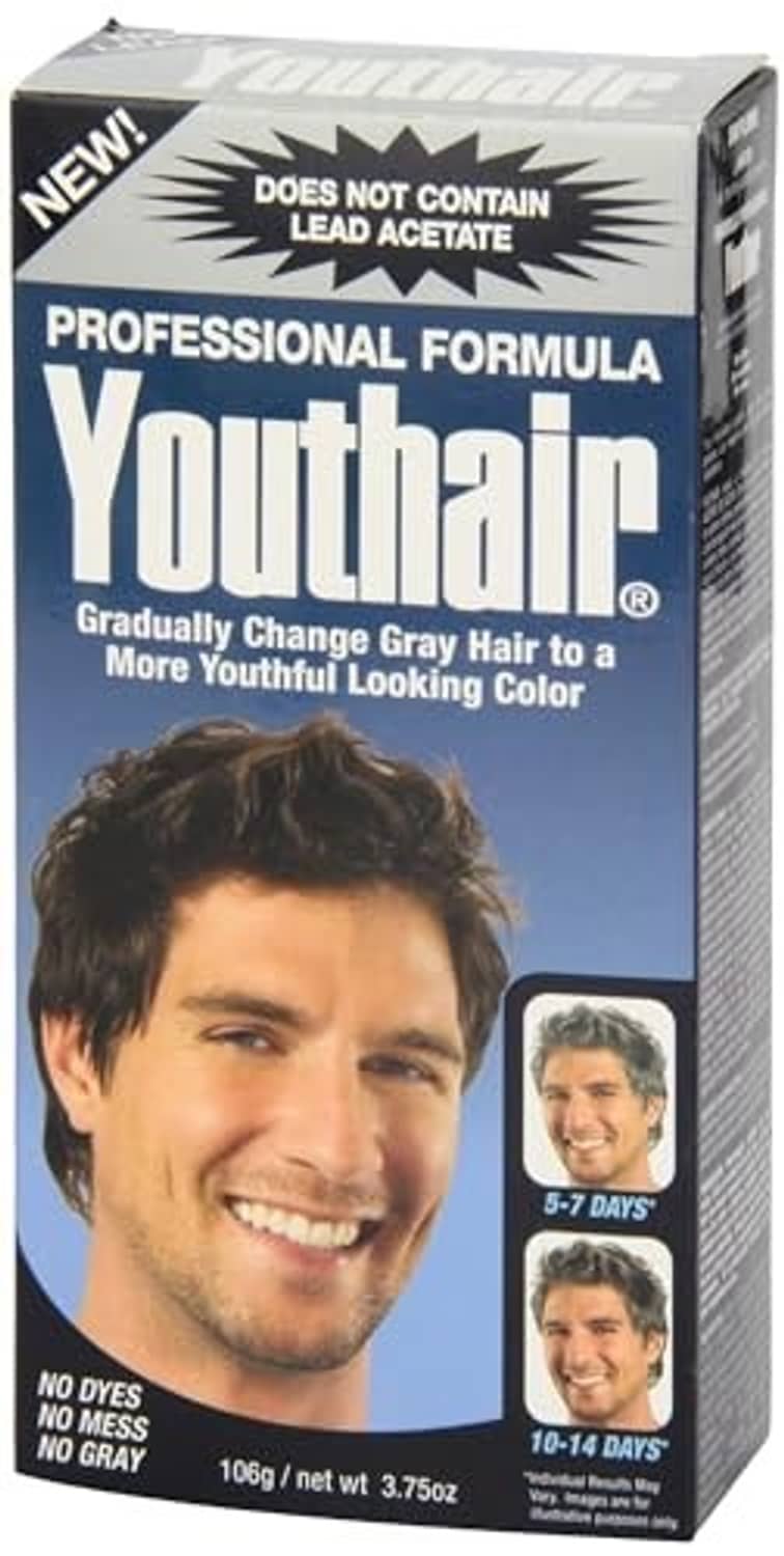 Youthair color restoring conditioning creme carton with “Gray Hair No More” and model portrait