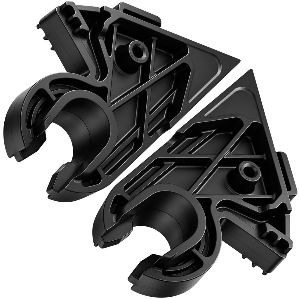 Black hood pivot bracket set with two mounting brackets and circular pivot bushings