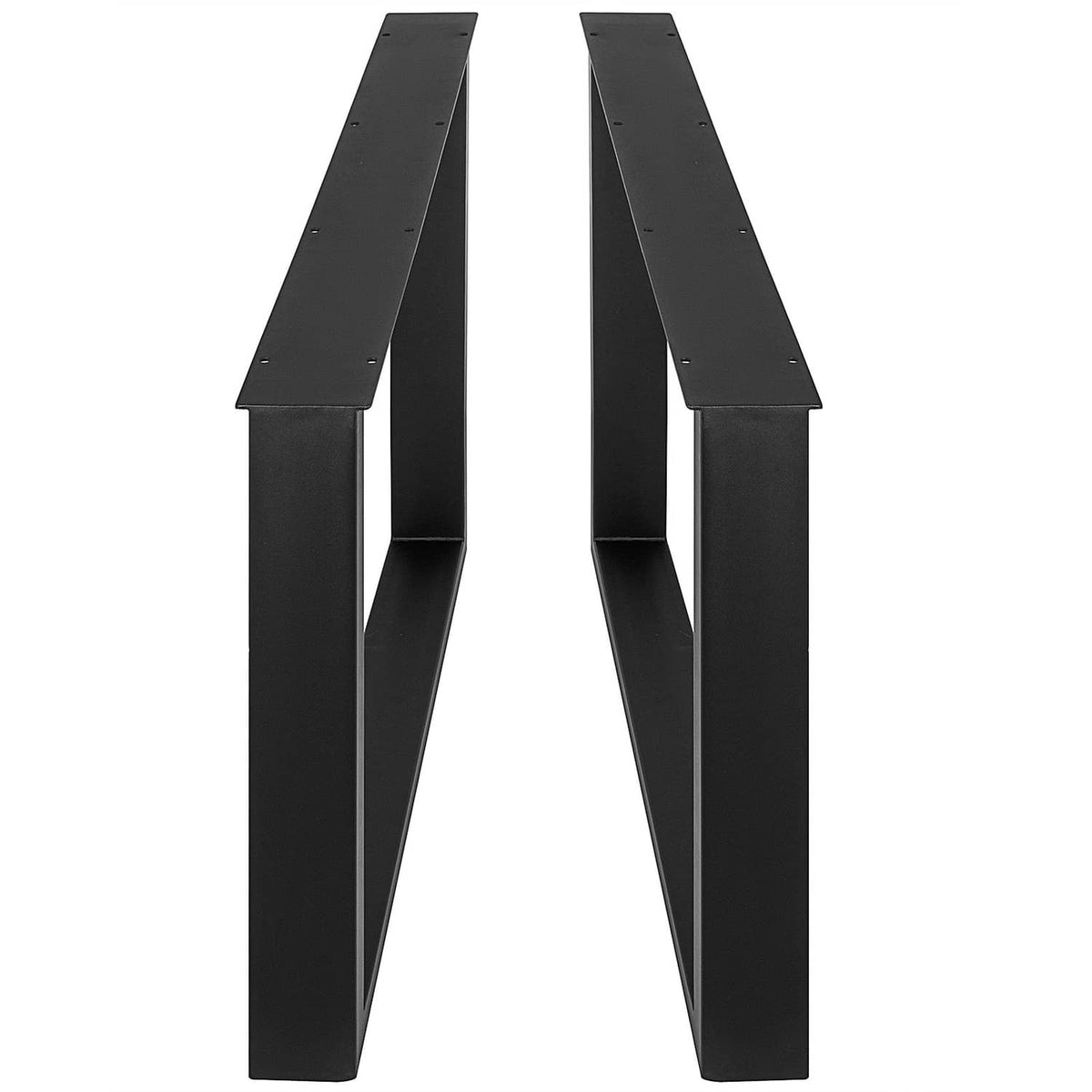 Pair of black metal table legs with straight vertical frames and top mounting plates