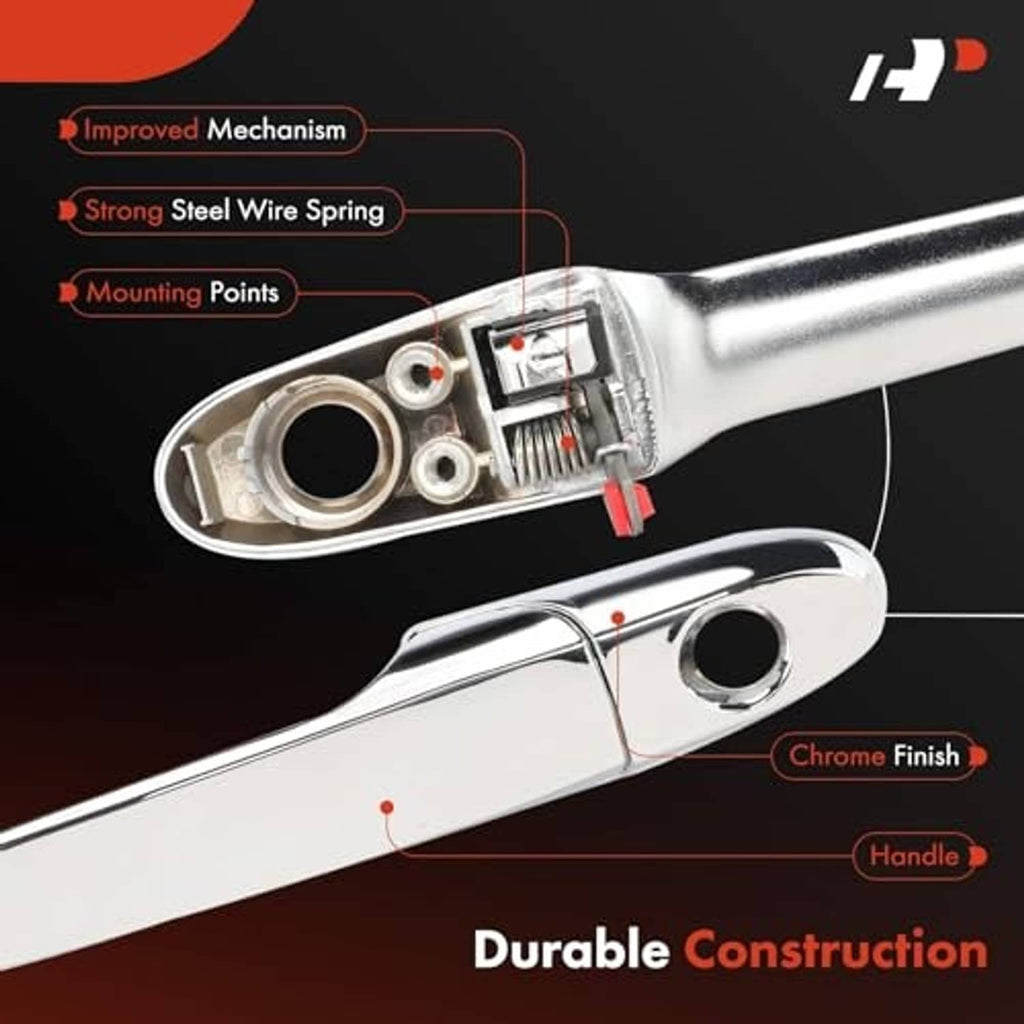 Exterior door handle mechanism with key cylinder opening, chrome housing