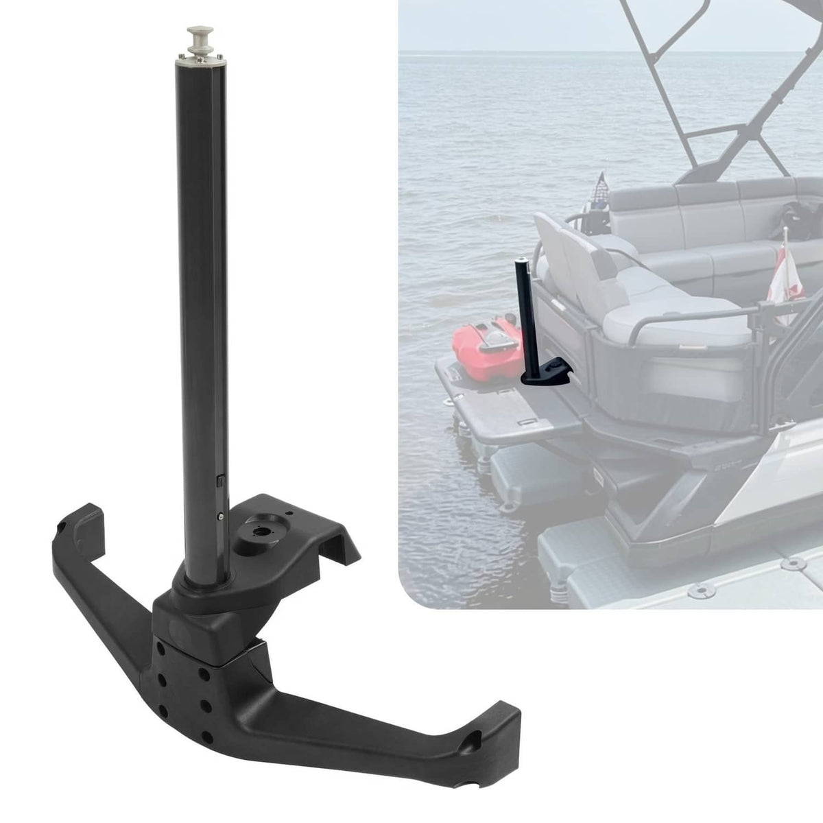 Black water ski wake pylon with mounting base and bracket arms