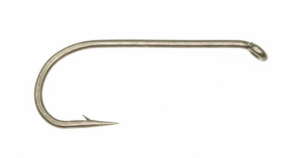 Bronze dry fly tying hook with curved shank and barb