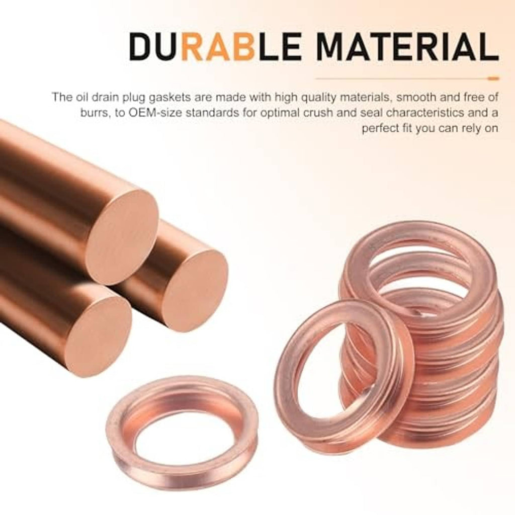 Copper crush washer seal rings with oil drain plug gasket, 12-pack