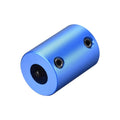 Dark blue rigid coupling with two set screw holes, cylindrical metal part