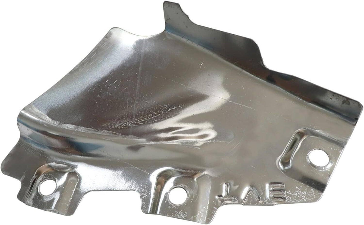 Metal engine splash shield cover with stamped reinforcement and mounting hole tabs
