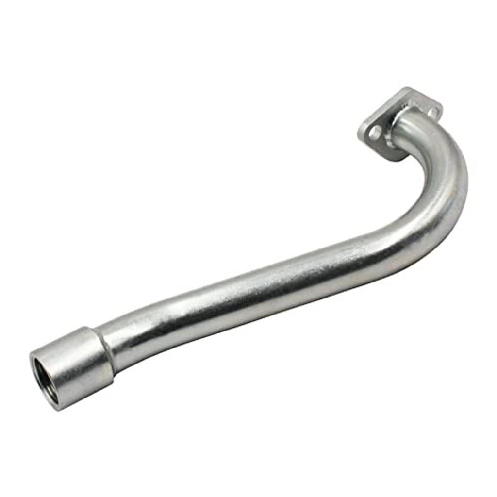 Curved chrome exhaust pipe with mounting flange and open outlet end