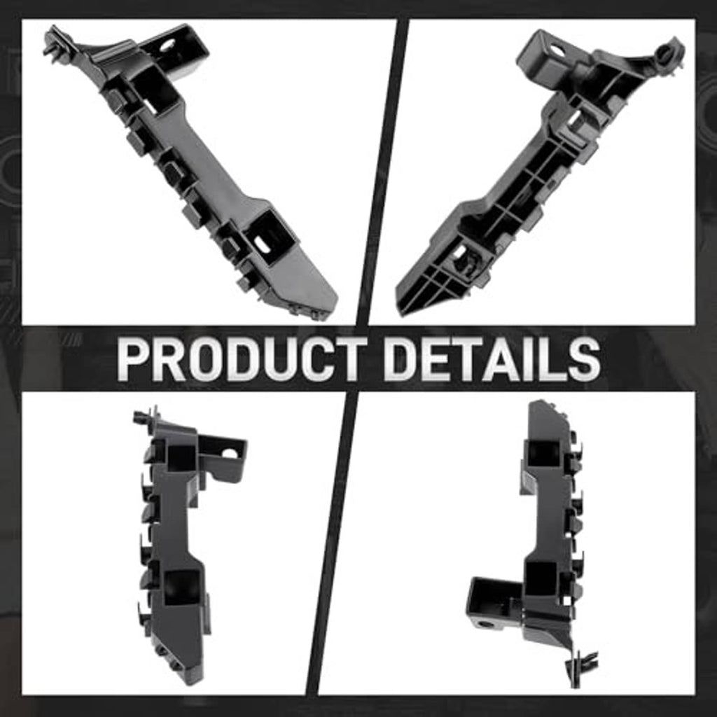 Black bumper bracket with latch-style tabs and mounting holes, close-up view