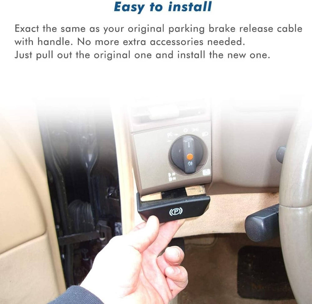 Parking brake release cable handle being installed by hand near dashboard panel
