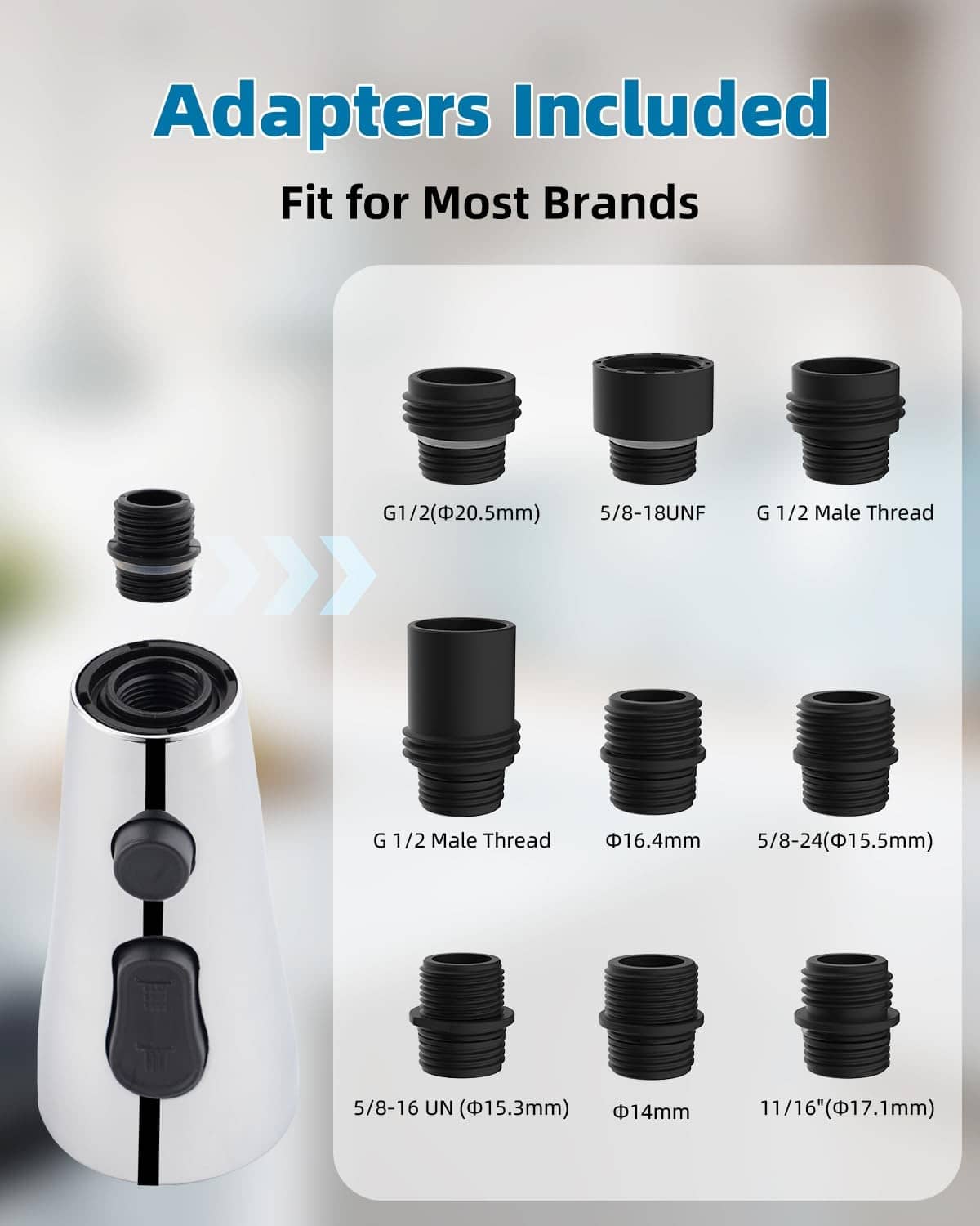 Faucet head adapter set with multiple male and female screw-thread connectors