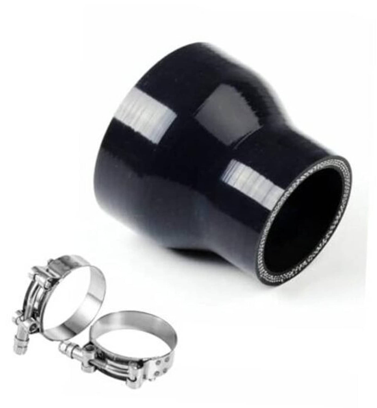 Black silicone reducer coupler hose, straight 3.5 to 4 inch with stitched edge