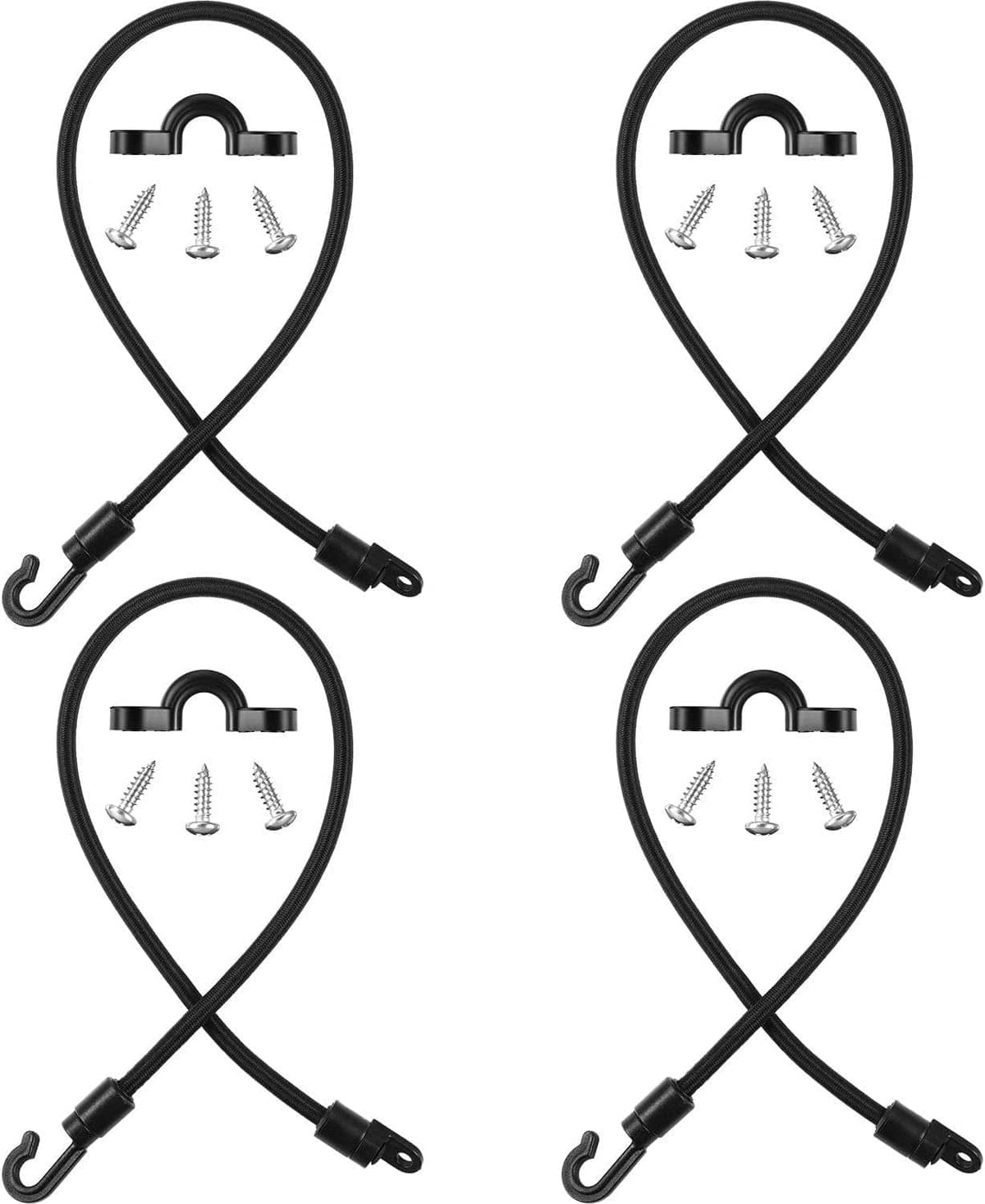 Four black rod strap holders for deck mounting, including screws and bracket