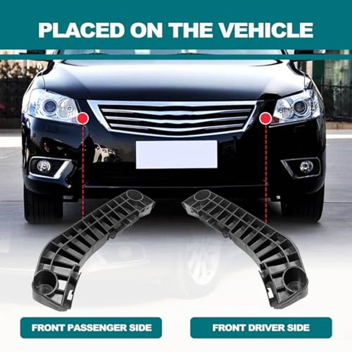 Front bumper bracket positioned on vehicle, black plastic lattice supports