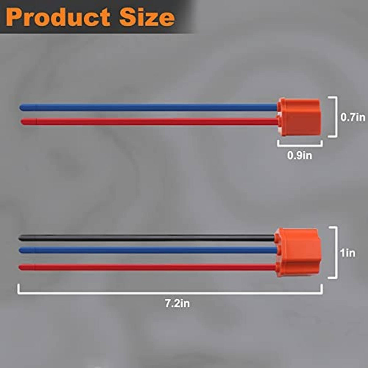 H4 female wiring harness plug pigtail with two color wires, orange connector, size shown