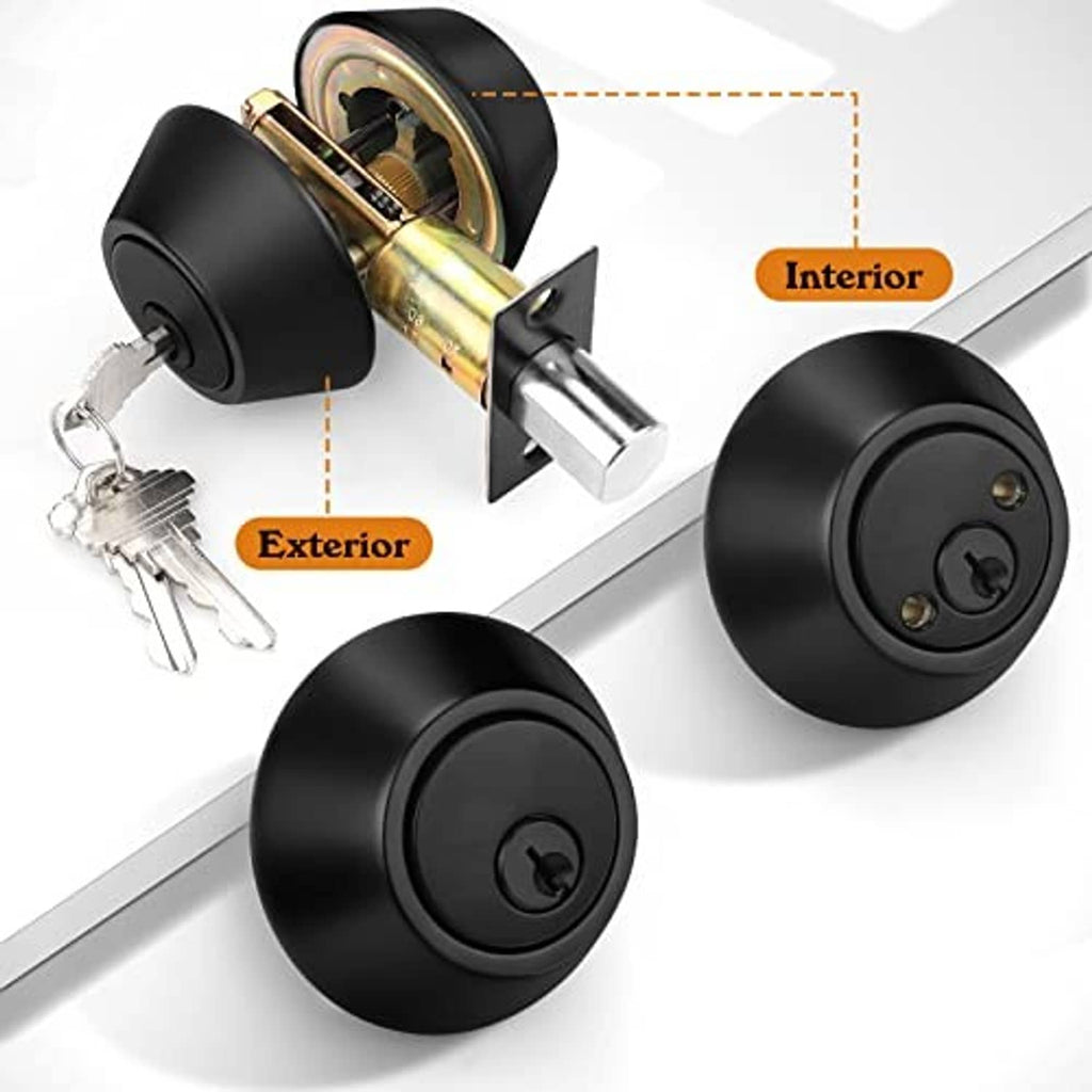 Double-cylinder deadbolt lock cutaway showing interior and exterior parts in black