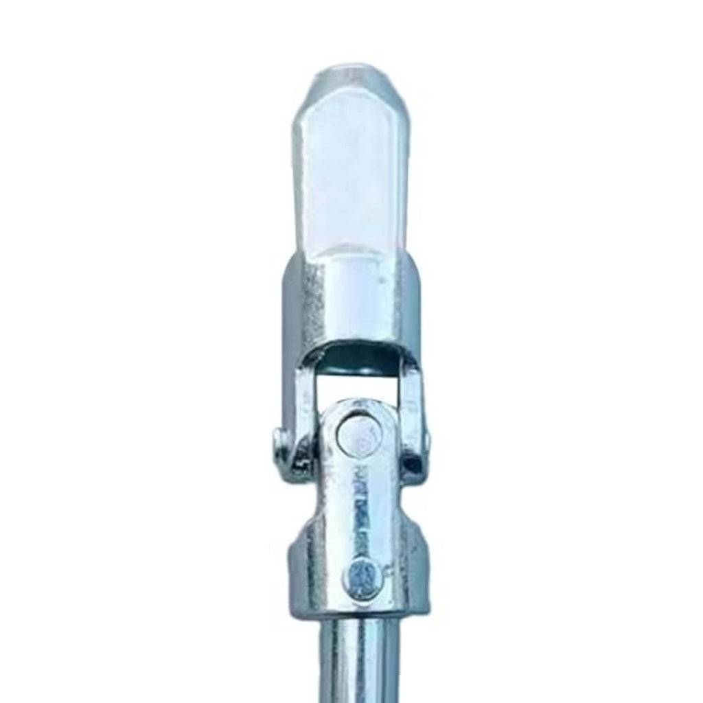 Universal joint jack tool with upper cap and pivot yoke on silver steel body