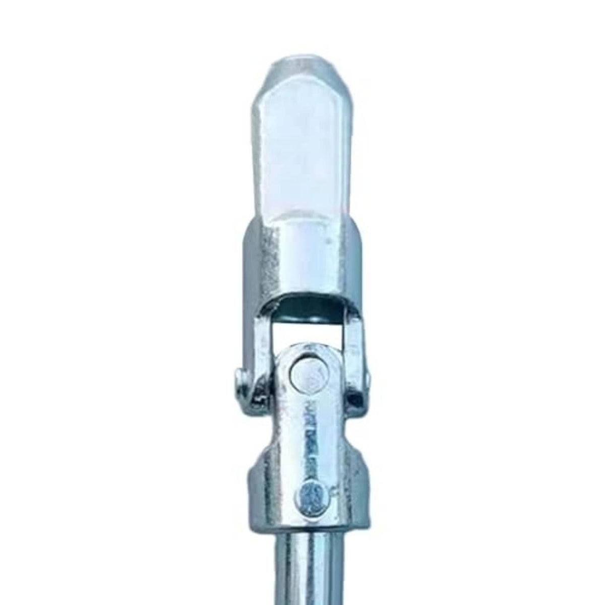 Universal joint jack tool with upper cap and pivot yoke on silver steel body