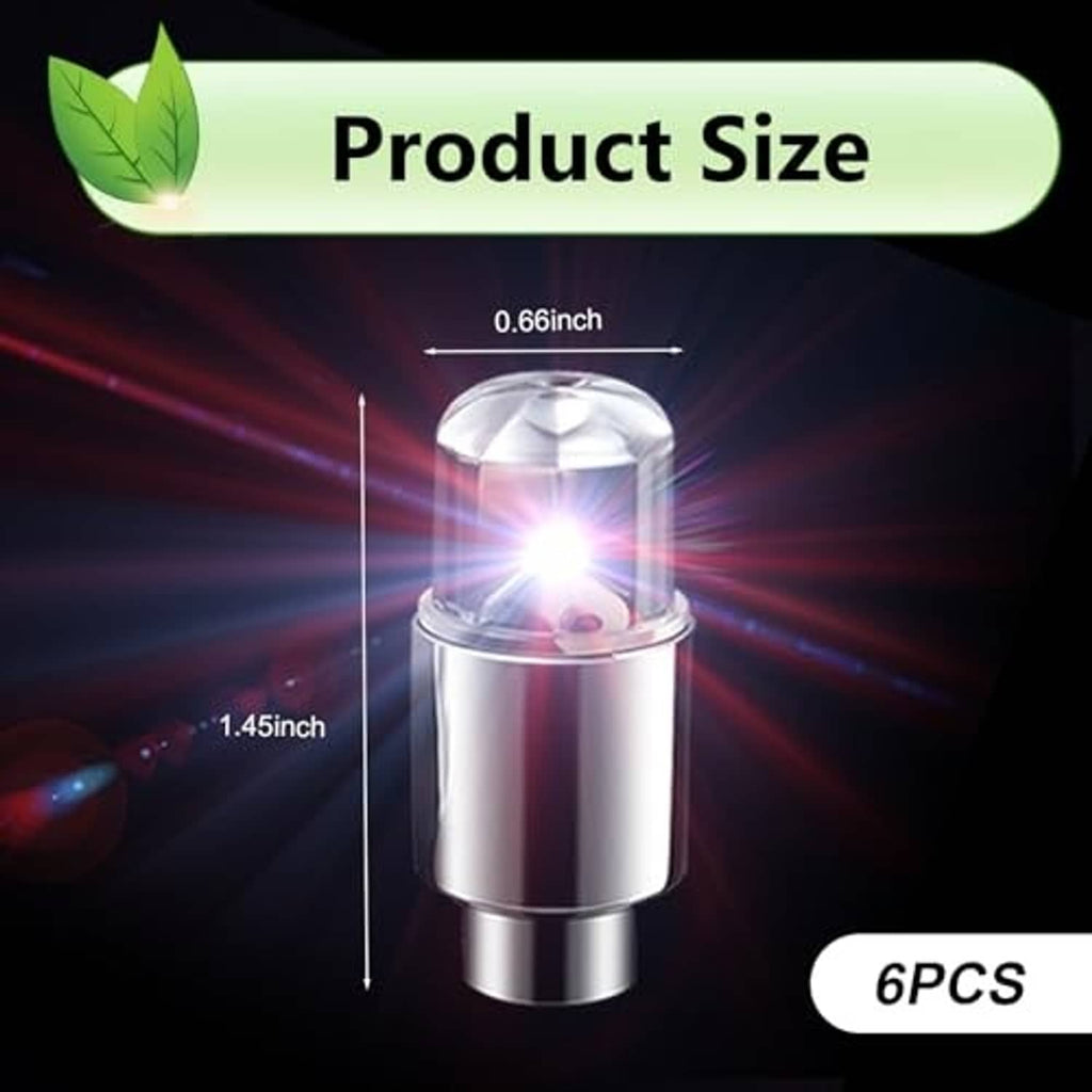 Single LED tire valve stem cap with silver body and clear dome, bright white LED light
