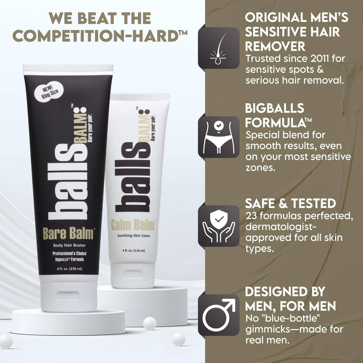 Bare Balm body hair buster cream tubes, black and white designs