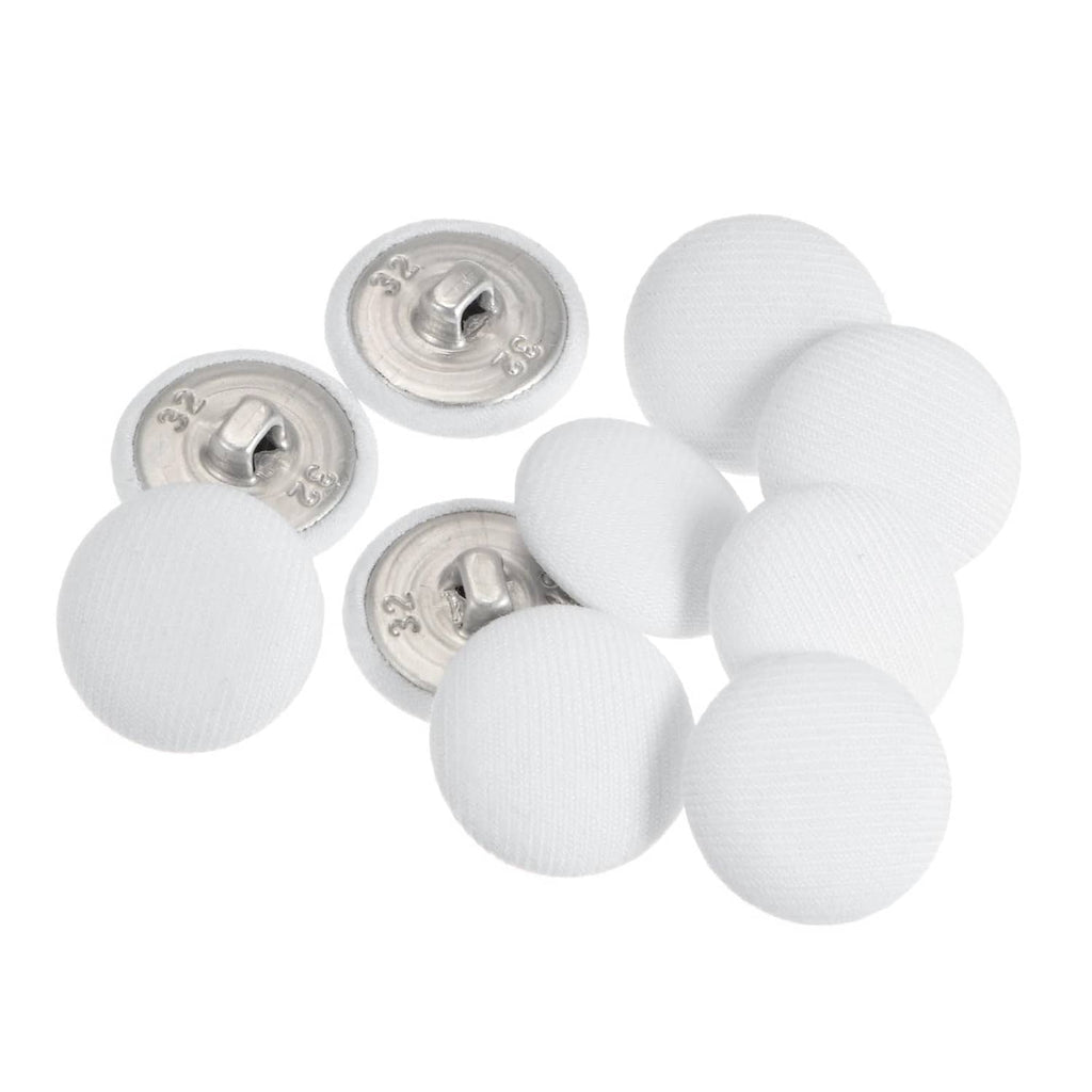 Set of white fabric-covered buttons with metal shank, 10-pack, round 20mm