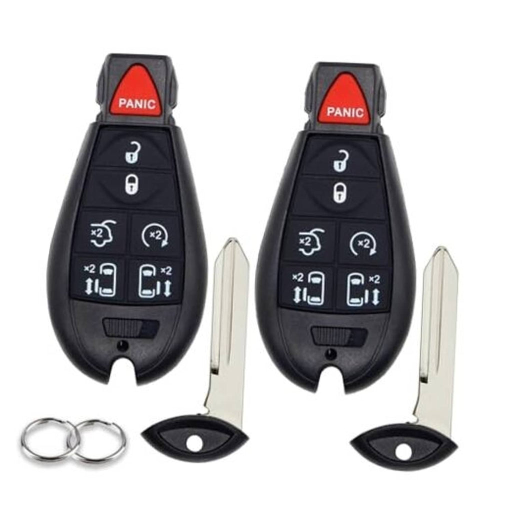 Black 7-button key fob replacement with red PANIC top, key blade and key rings