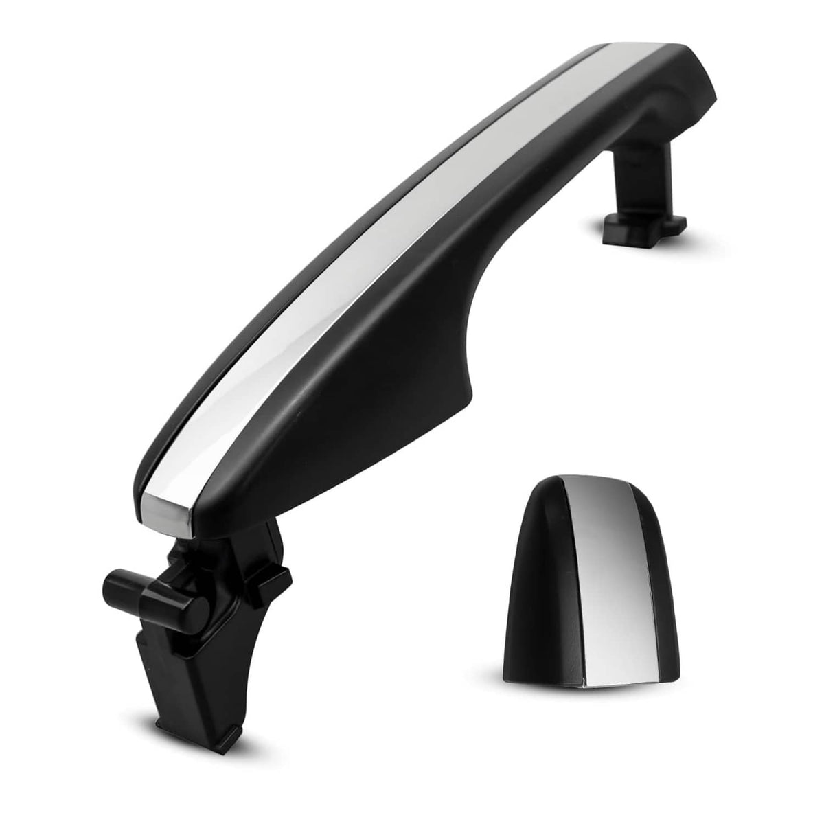 Rear right exterior door handle with chrome trim and black mounting cap