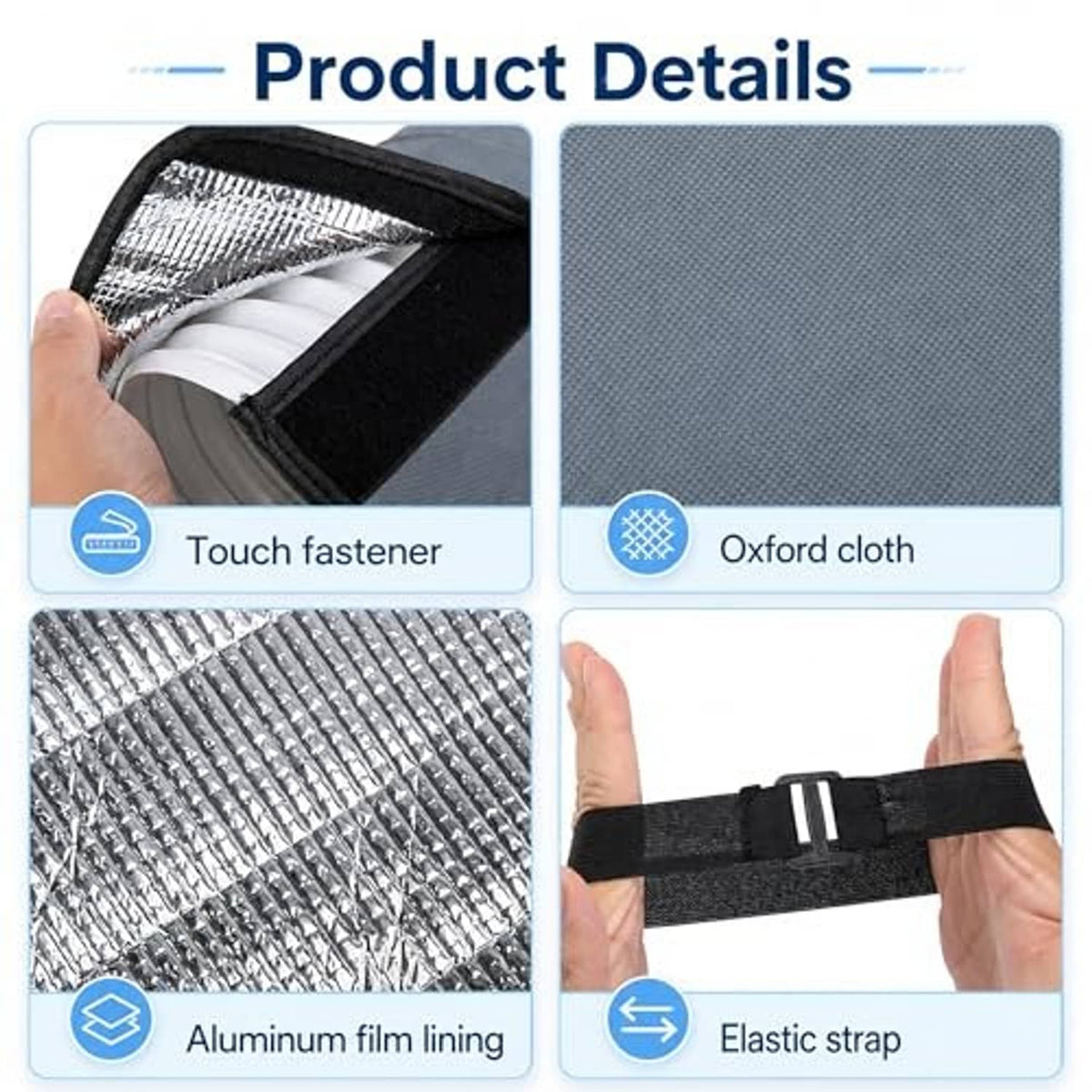 Dark grey oxford cloth hose cover with aluminum film lining and elastic strap