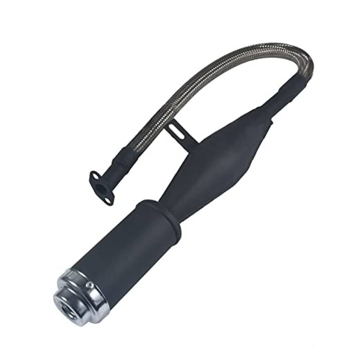 2-stroke exhaust muffler silencer with braided flex hose and mounting bracket