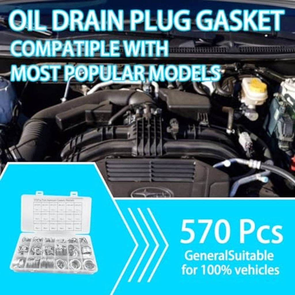 Oil drain plug gasket assortment kit with 570 aluminum washers and storage box