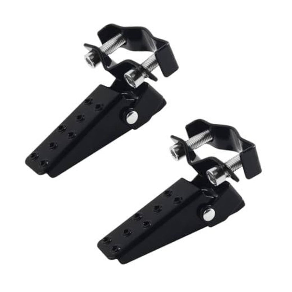 Black foldable clamp-on motorcycle foot pegs, two-piece set with mounting screws