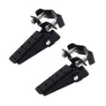 Black foldable clamp-on motorcycle foot pegs, two-piece set with mounting screws