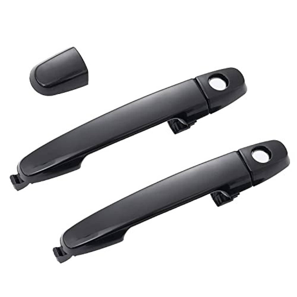 Two exterior door handles with round keyholes, plus matching small black caps