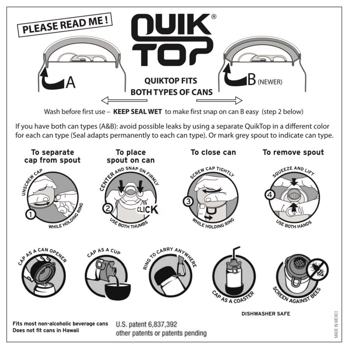 QuikTop can cap usage instruction graphic with step-by-step icons