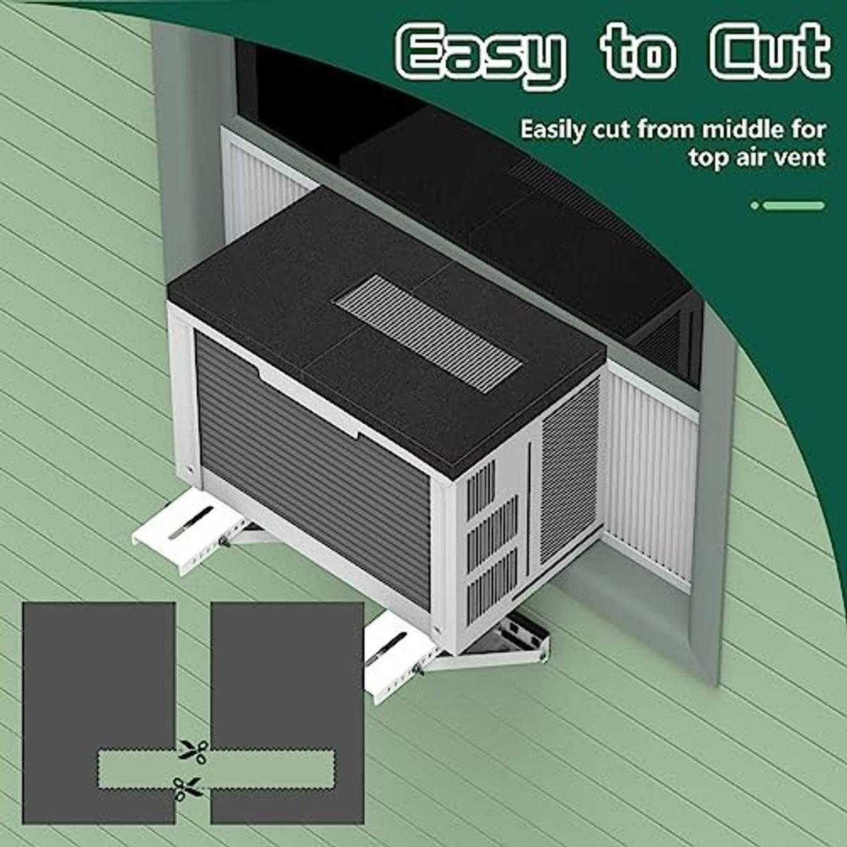Black drip cushion for window AC, easy-to-cut design shown on the unit top