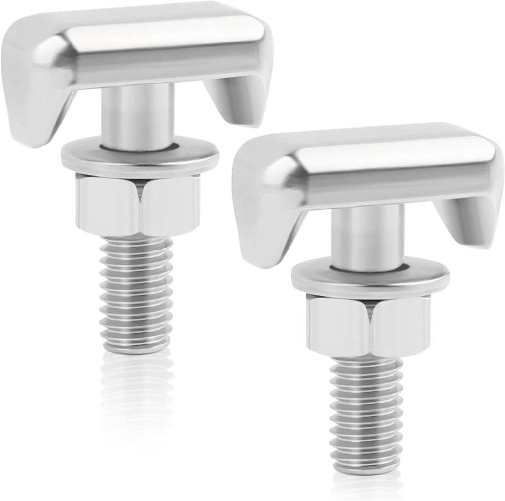 Silver pair of T-bolt battery terminal bolts with molded top and threaded stems