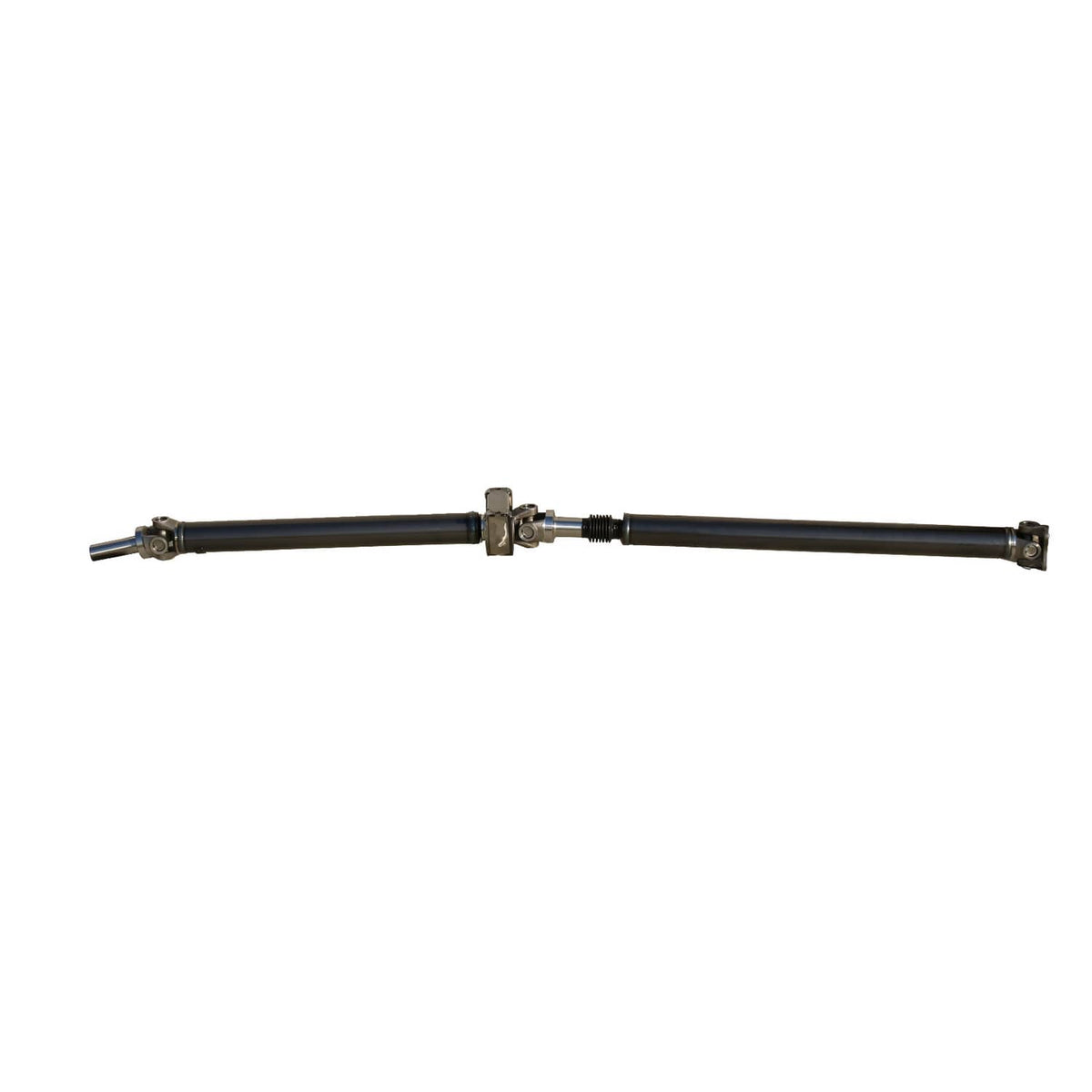 Rear drive shaft assembly straight view with metal slip joint and yoke ends