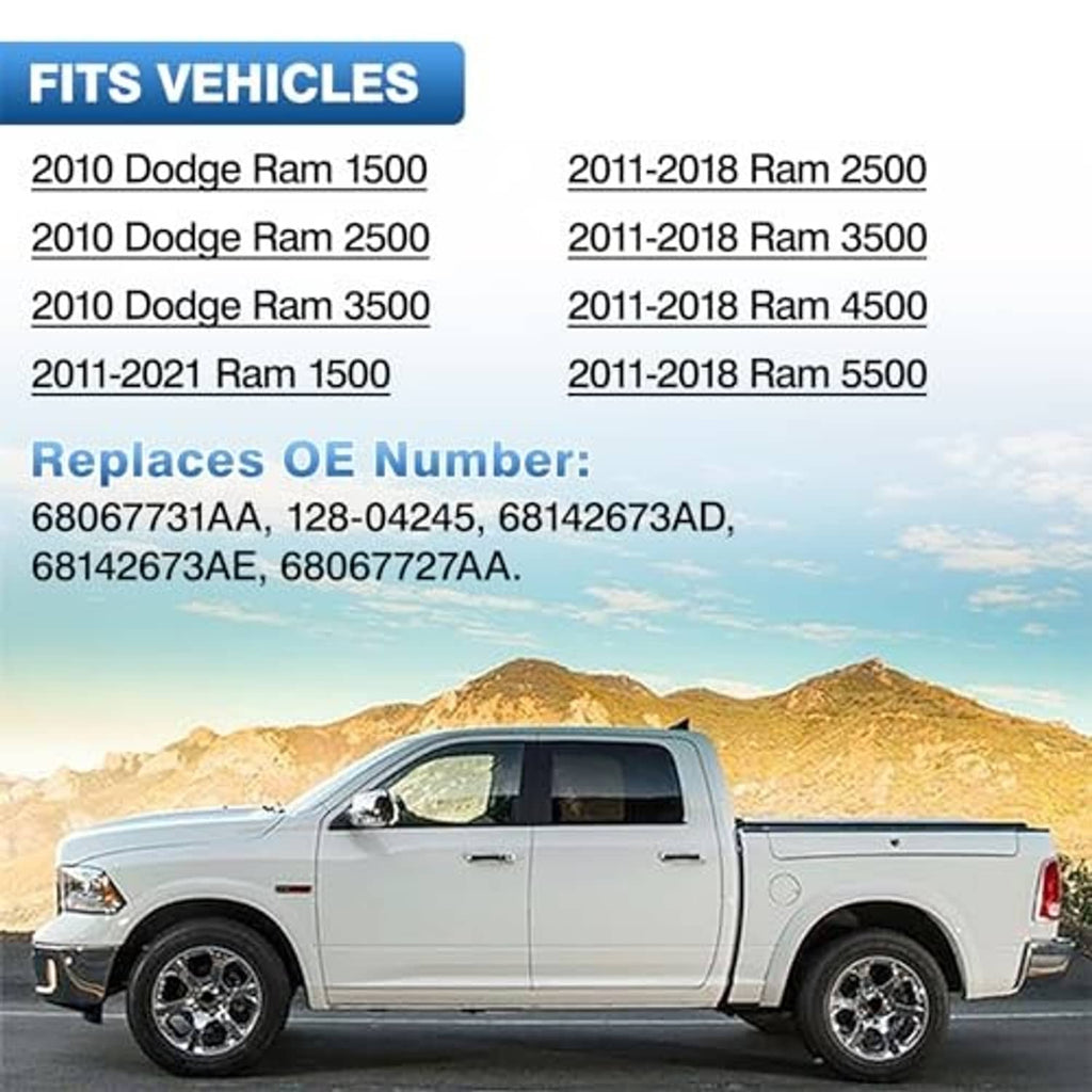 Vehicle fitment chart graphic with list of compatible Ram truck models