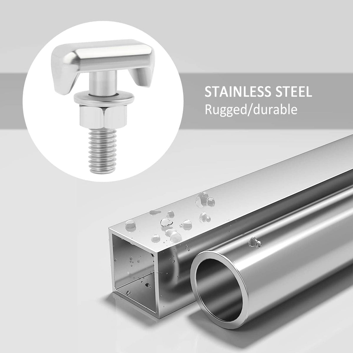 Stainless steel T-shaped battery terminal bolt with threaded stud and flat clamp head