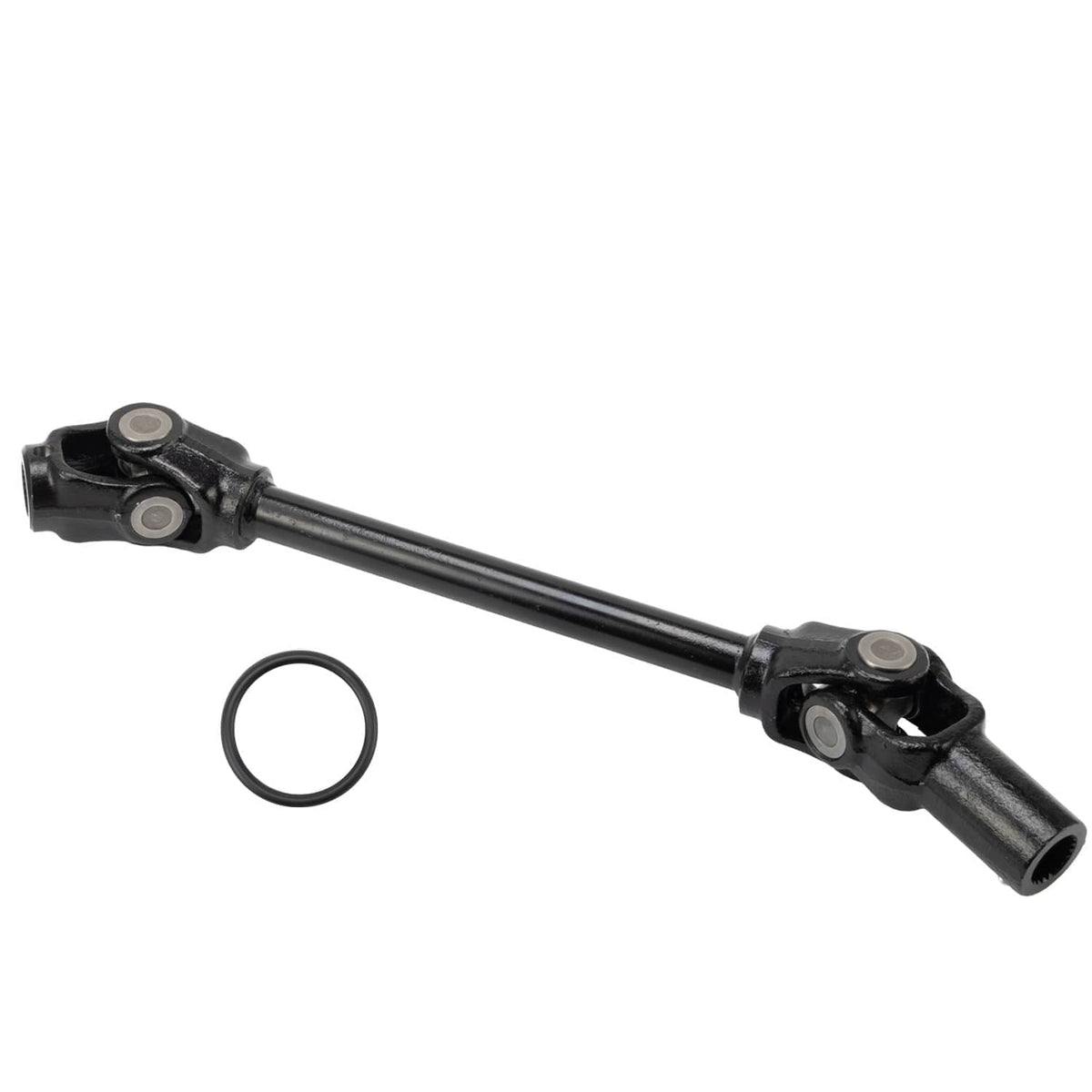 Black rear prop shaft with universal joint ends and circular O-ring