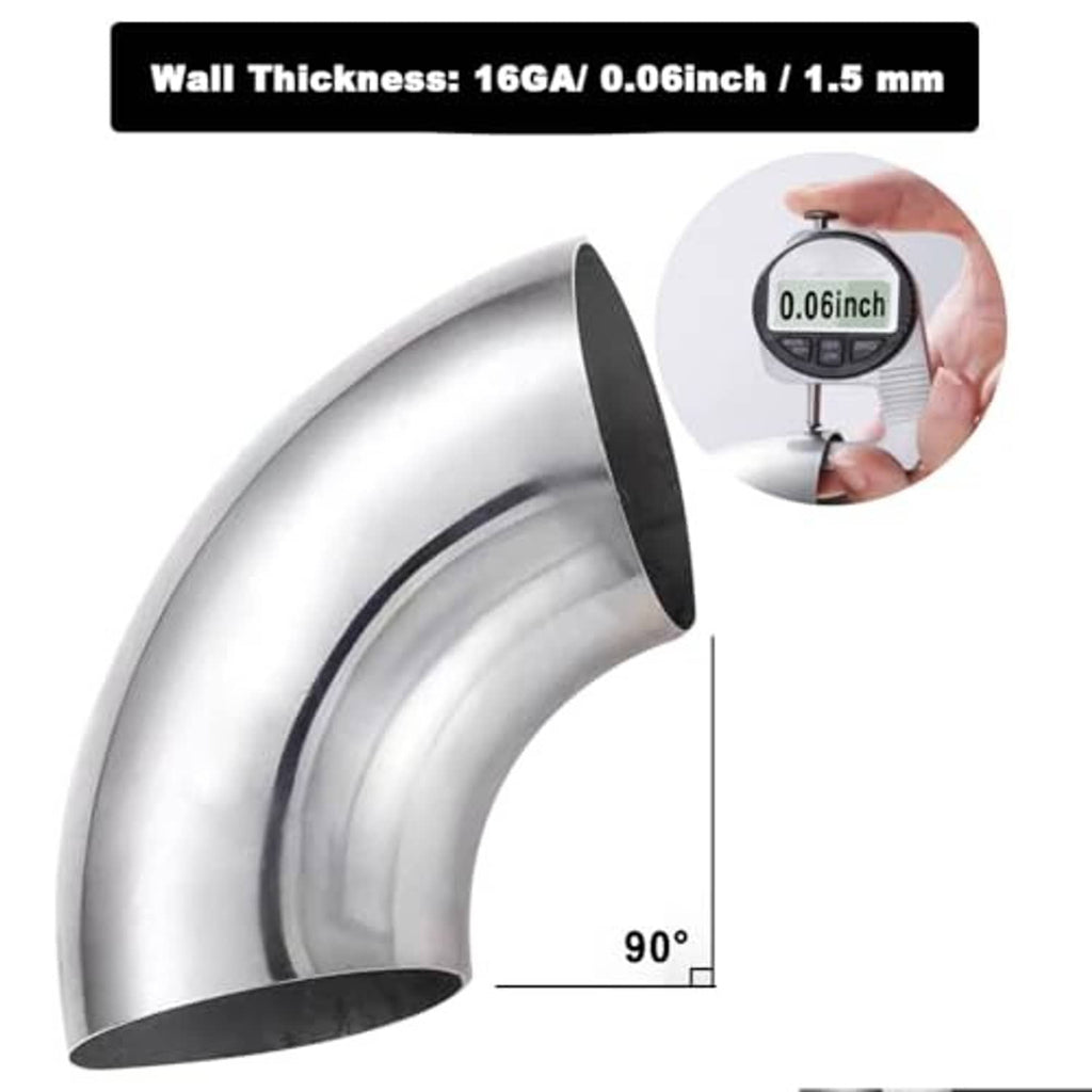 90-degree stainless steel bend elbow pipe, smooth silver exterior, thick-wall look