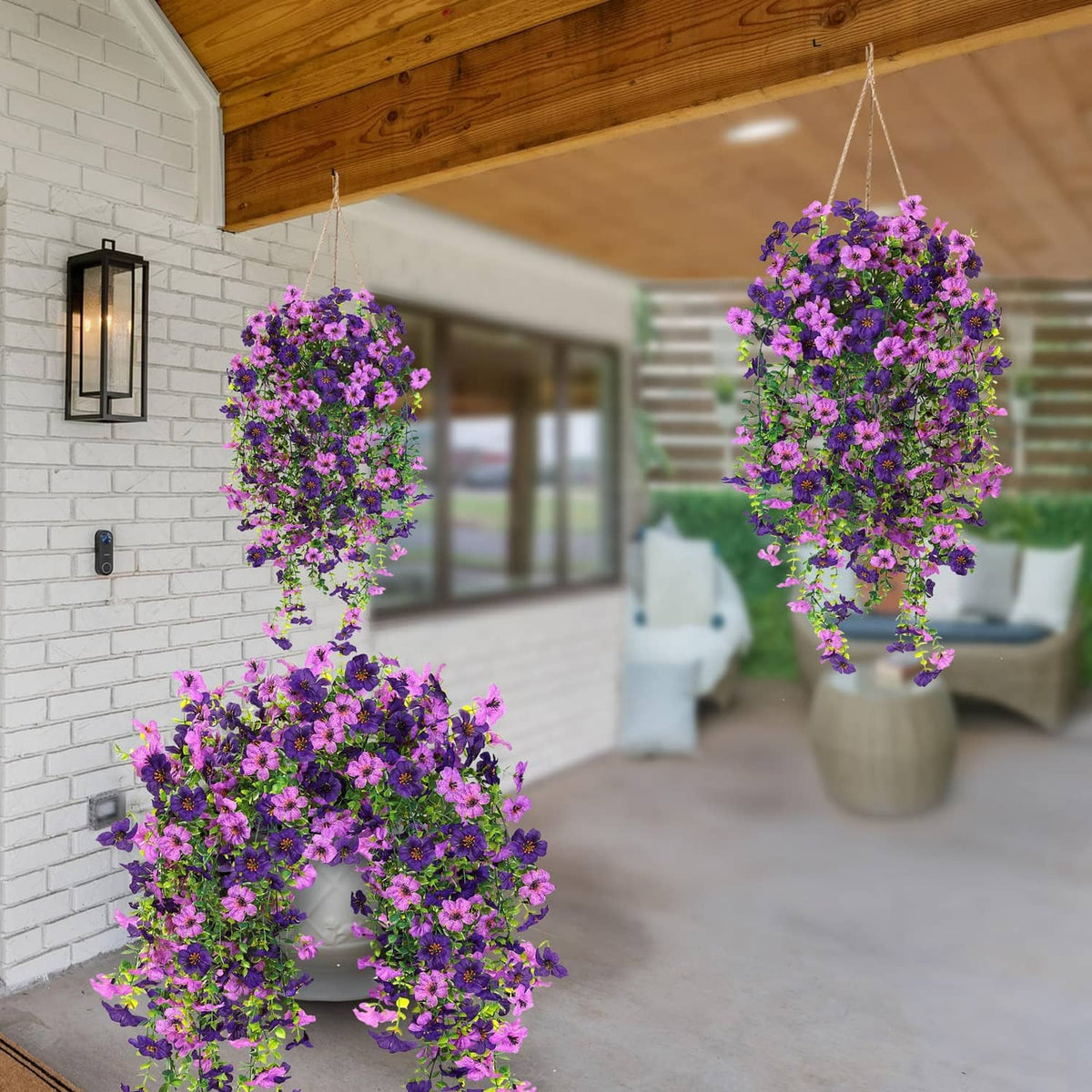 RivetOak Artificial Fake Hanging Flowers 11.8 x 7.8 x 0.3 inches, Purple & Magenta
