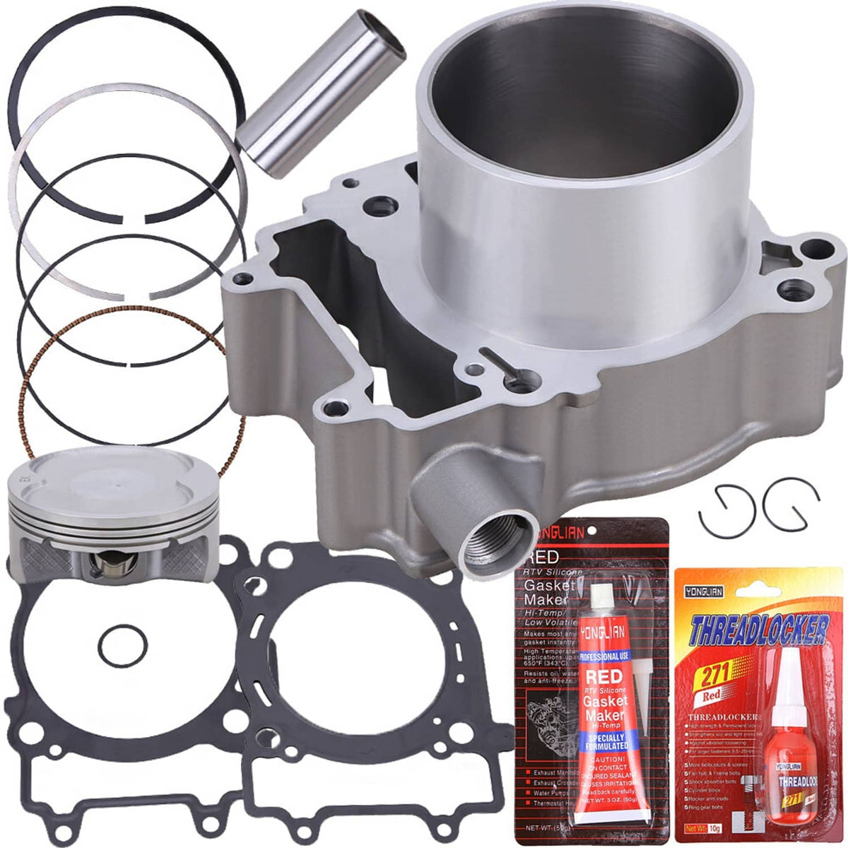 Cylinder piston top end rebuild kit with cylinder, piston, gaskets, rings and sealant