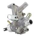 Water pump assembly with aluminum housing, inlet/outlet ports, and mounting bracket