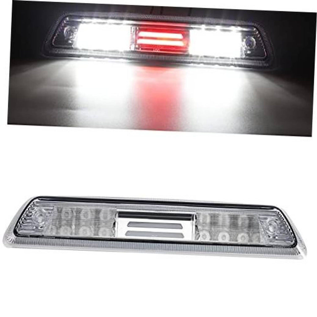 LED 3rd brake light with red center bar illuminated, clear lens and chrome trim