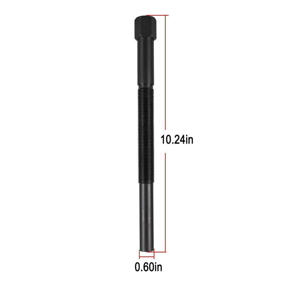 Clutch puller tool measuring 10.24 in long and 0.60 in wide, black threaded shaft