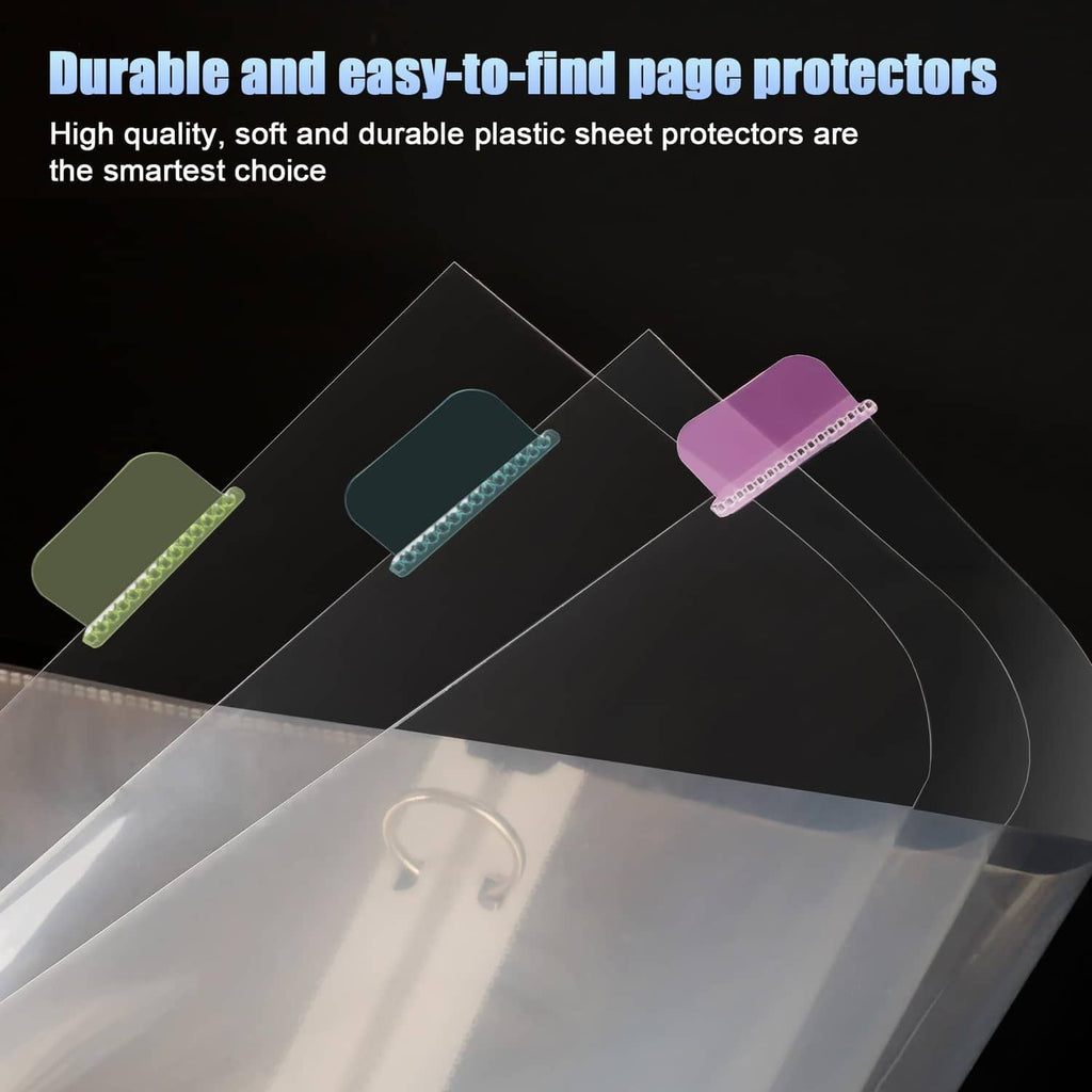 Durable clear sheet protectors with colored tab labels